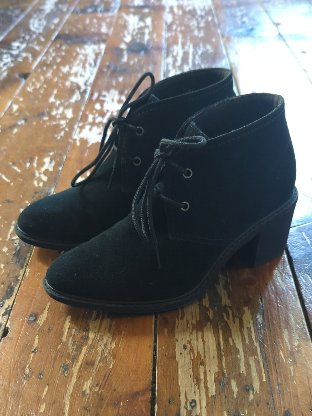 Clarks Black Lace-Up Suede Ankle Boots with Block Heel